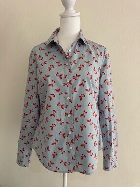 Boden Light Blue Button-Down Shirt with Red Cherry Print 🍒
